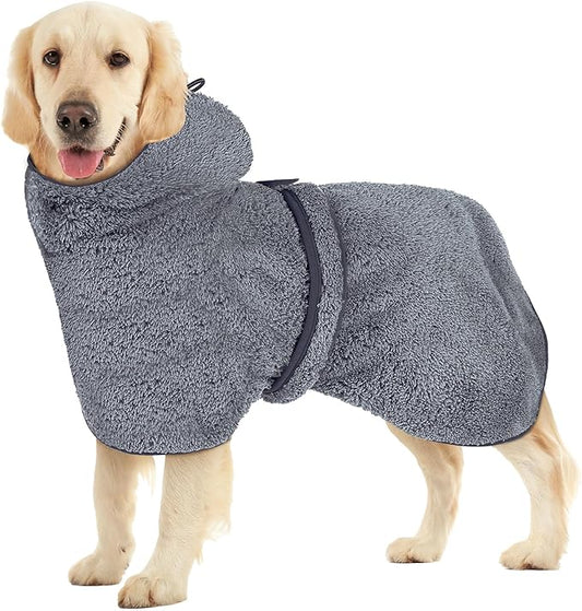 Bienbee Soft Dog Bathrobe,Super Absorbent & Quick-Drying Dog Robe with Hood, Cozy Drying Coat for After Bath, Grey L