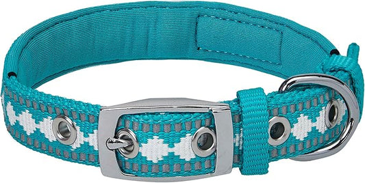 Blueberry Pet Soft & Safe 3M Reflective Jacquard Neoprene Padded Adjustable Dog Collar with Metal Buckle - Peacock, Neck 13-16.5", for Medium Breed