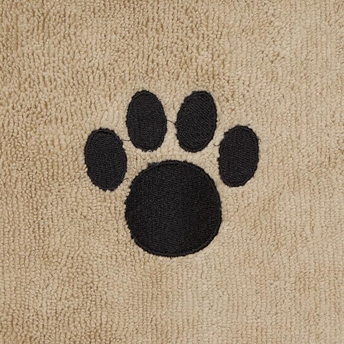 Bone Dry Pet Robe Collection, Embroidered Absorbent Microfiber Bath Robe with Adjustable Closure, for Dogs & Cats, X-Small, Taupe