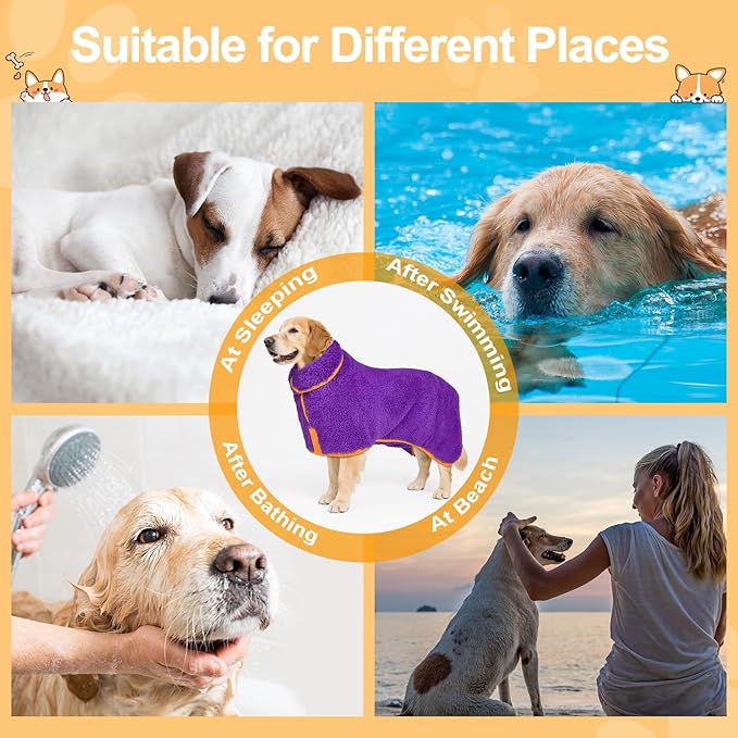 Bienbee Dog Bathrobe, Quick Drying Super Absorbent Dog Robes for After Bath, Warm Keeping Dogs Towel, Dogs Bath Supplies, Dark Purple L