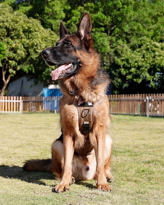 Tactical Dog Harness - PETNANNY Service Dog Vest for Large Dogs Fully Body Coverage in Training Dog Harness with 2 Reflective Dog Patches, Handle, Hook and Loop Panels, Dog MOLLE Vest (Khaki, XL)