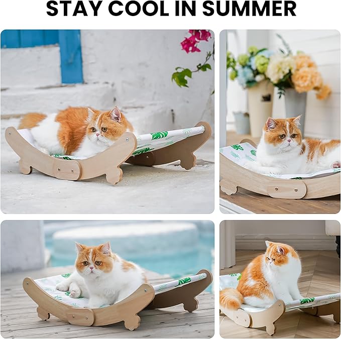 Cooling Cat Bed Hammock with Water Mat, Waterproof Elevated Cat Beds Chair with PVC Fabric, Curved Design, Pet Furniture Couch, Summer Pet Bed for Indoor Use, Green
