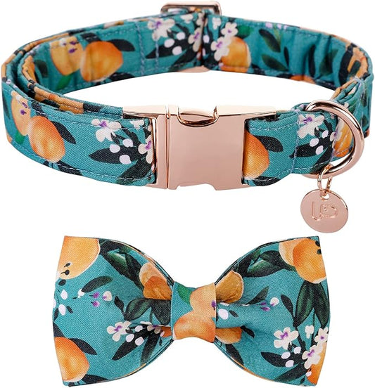 Dog Collar with Bow Tie, Durable Comfortable Cotton Dog Bowtie Collar with Metal Buckle for Small Dog Girl Boy, Summer Cute Dog Collar, S