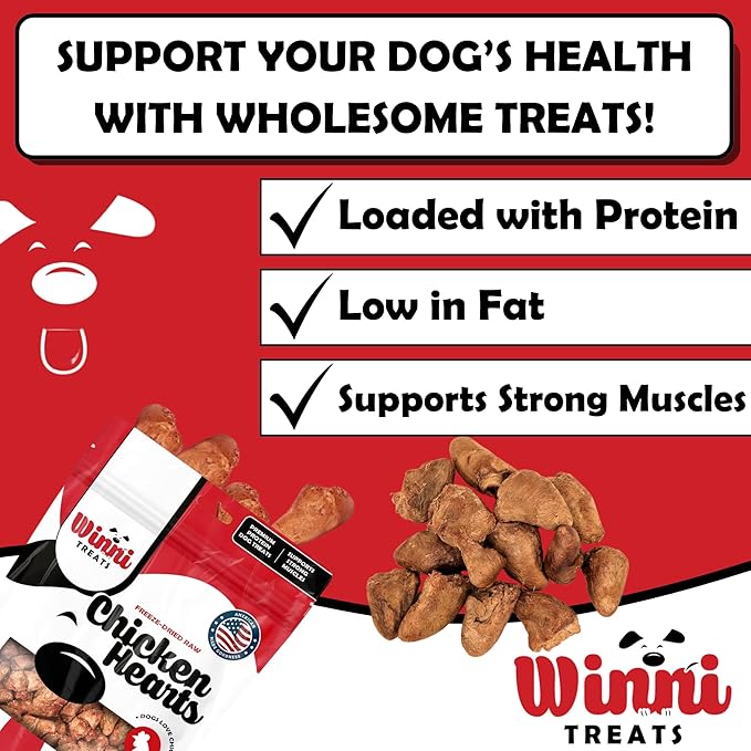 Freeze Dried Chicken Hearts for Dogs - Limited Ingredient Preservative Free High Protein Dog Treats - Raw Single Ingredient Treats for Pets - 3.75oz Bag