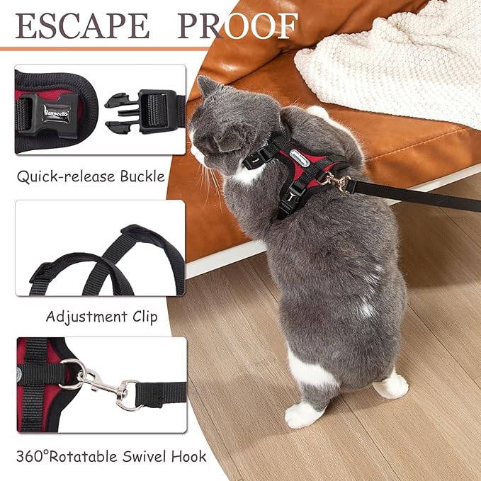 Cat Harness and Leash Set for Walking Lightweight Escape Proof Kitten Vest Harness Soft Fit for Cat Puppy Rabbits Easy Control (Red Black, M(Chest:12.5''-19'', Neck:8''-12''))