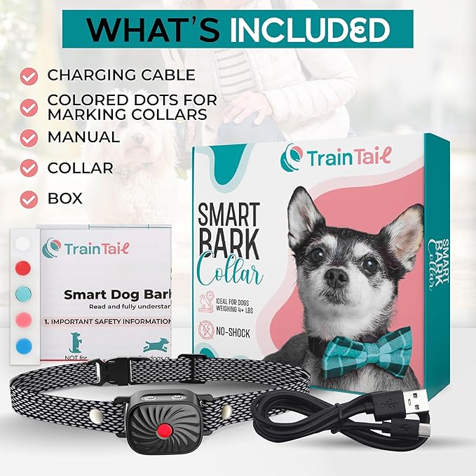 Bark Collar for Small/Medium Dogs, No Shock Anti Bark Collar, Rechargeable Anti Barking Collar w/2 Vibration & Beep Modes, Waterproof Shockless Smart Dog Stop Barking Control Device (Black)