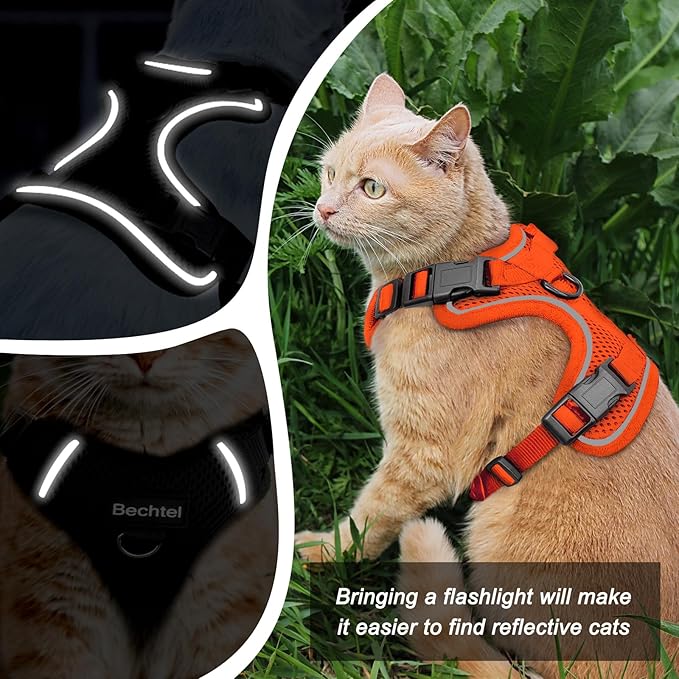 Kitten Harness and Leash Seat, The Upgrade Can be Adjusted in Four Directions and Breathable Cat Harness for Anti Escape That can be Fitted and Positioned, Reflective Strips Harness, Orange, XXS