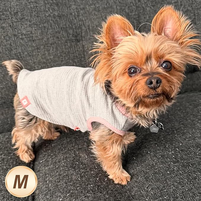KYEESE 2Pack Dog Shirts Waffle for Small Dogs Stretchy T-Shirts Lightweight Tank Top Sleeveless Dog Vest Breathable Cat Shirt, Medium, Pink+Grey