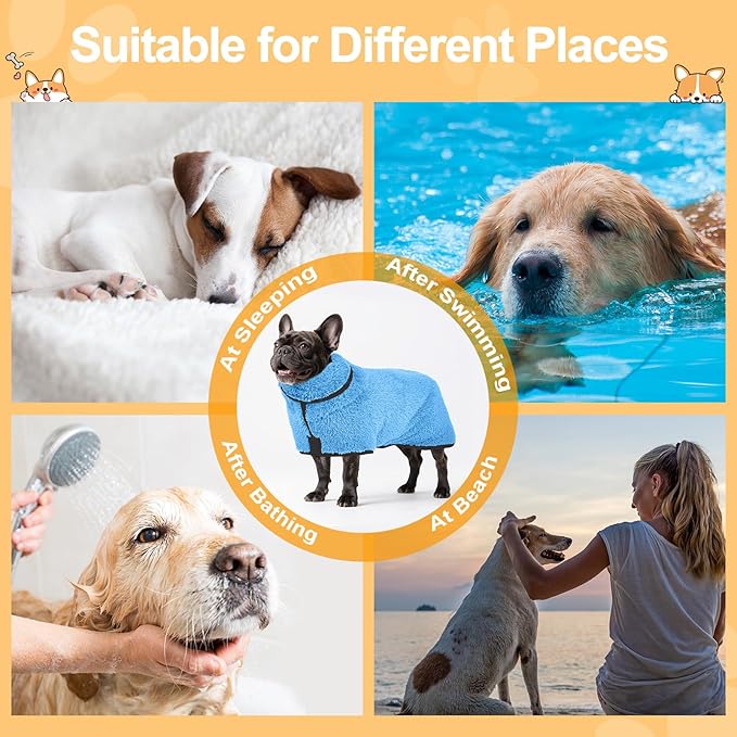Bienbee Dog Bathrobe, Quick Drying Super Absorbent Dog Robes for After Bath, Warm Keeping Dogs Towel, Dogs Bath Supplies, Light Blue M