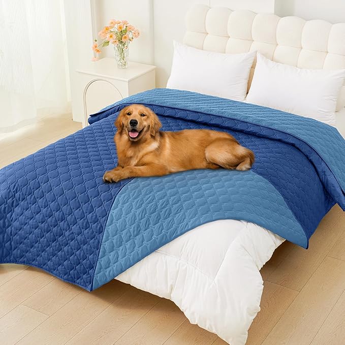 Smiry Waterproof Dog Bed Cover Blanket, Soft Reversible Pet Blanket, Washable Leakproof Cats Dogs Couch Cover for Sofa, Couch, Furniture (82x120 Inch, Navy/Blue)