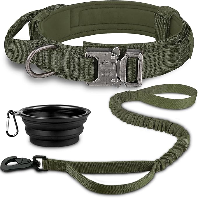 COOYOO Tactical Dog Collar Set, Adjustable Military Nylon Collar with Control Handle and Heavy Metal Buckle for Medium and Large Dogs