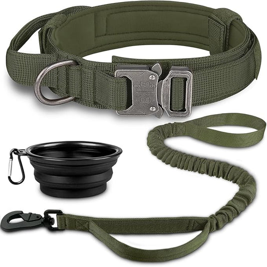 COOYOO Tactical Dog Collar Set, Adjustable Military Nylon Collar with Control Handle and Heavy Metal Buckle for Medium and Large Dogs