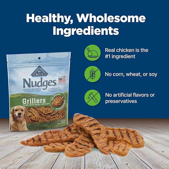 Blue Buffalo Nudges Grillers Natural Dog Treats, Made in the USA with Real Chicken, 16-oz Bag