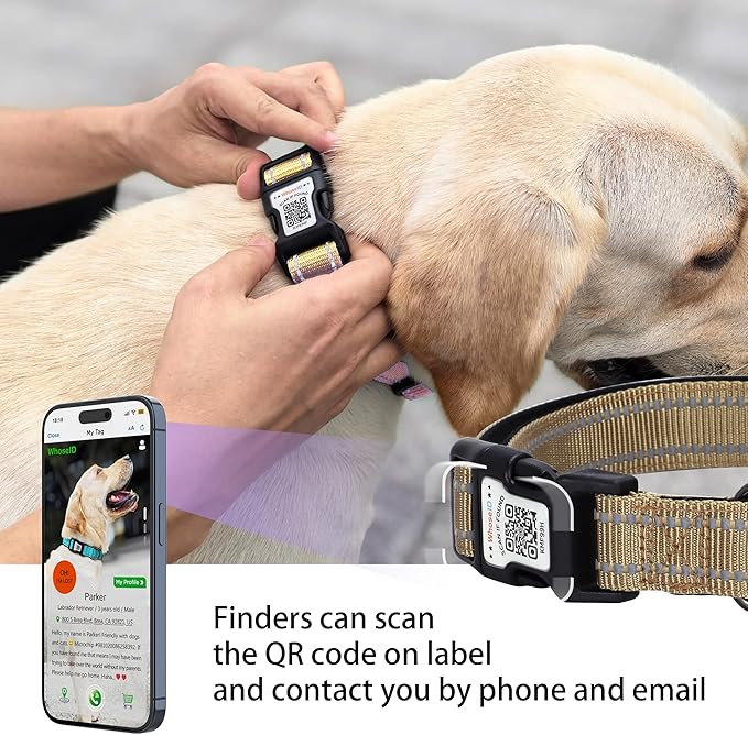 Dog Collar with QR Code, Reflective Dog Collar, Soft Neoprene Padded & Safety Locking Buckle Adjustable Pet Collar (Brown, L-with Airtag Holder)