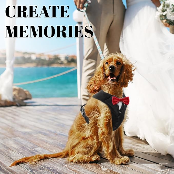 Dog Tuxedo for Wedding Outfit, Dog Suit and Tie Costumes for Birthday, Halloween, Cosplay, Christmas Party, Pet Formal Wear with Bowtie, Tux for Small Dogs, Chihuahua, Bichon, Maltese, Cats