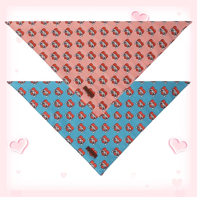 Unique Style Paws Dog Valentine's Bandanas 2Pcs Washable Cotton Triangle Love Heart Puppy Scarfs for Small Medium Large Dogs and Cats