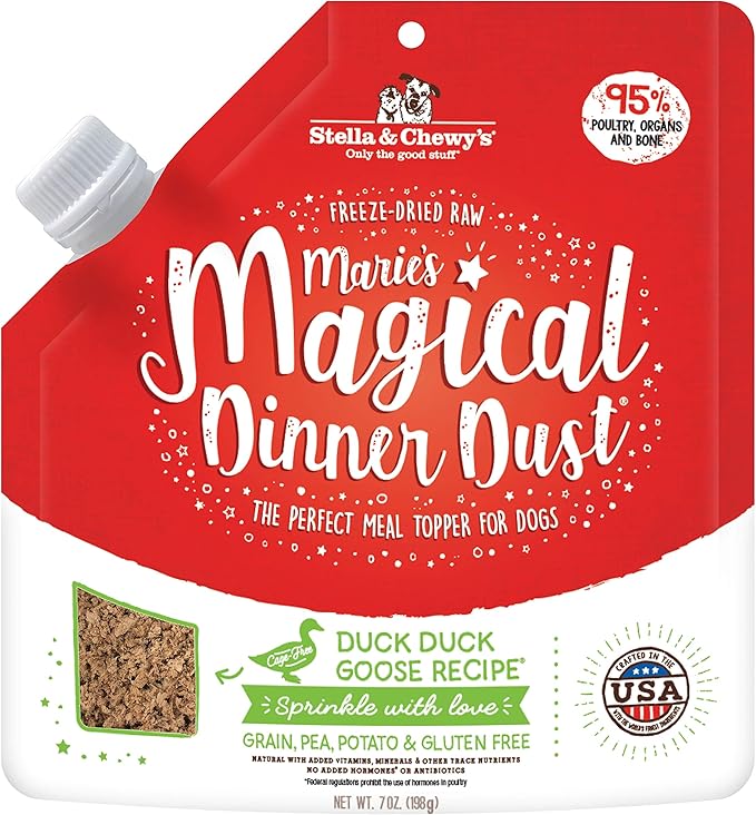 Stella & Chewy's Freeze-Dried Raw Marie's Magical Dinner Dust - Premium Duck & Turkey Dog Food Topper with Organic Fruits & Vegetables - Perfect for Picky Eaters - 7oz