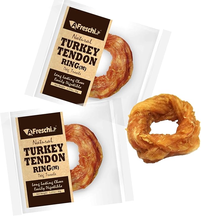 Afreschi Turkey Tendon for Dogs, Dog Treats for Signature Series, All Natural Human Grade Puppy Chew, Turkey Sourced from USA, Hypoallergenic, Rawhide Alternative, 20 Units/Box Ring (Medium)