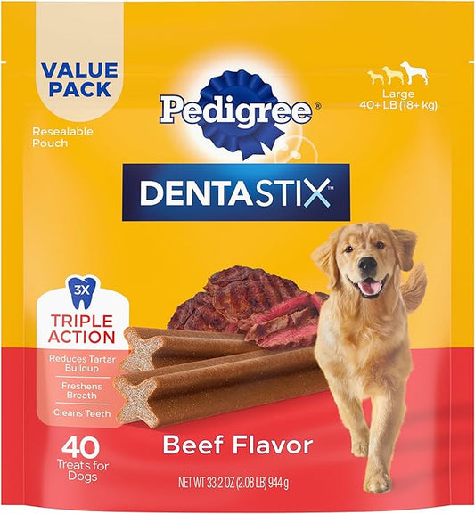 Pedigree Dentastix Large Dog Treats, Beef Flavor, 2.08 lb. Bag (40 Treats)