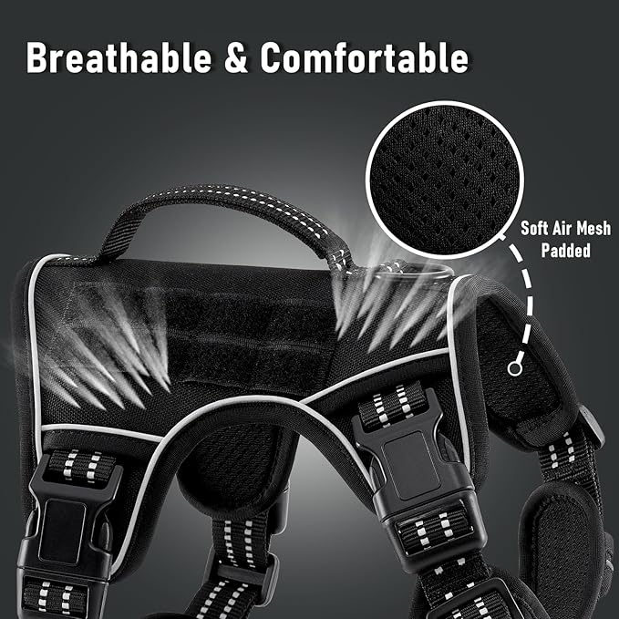 Tactical Dog Harness for Large Dogs, for Golden Retriever, Labrador, German Shepherd etc, No Pull Reflective No Choke Adjustable and Padded Pet Vest Harness, Black, L