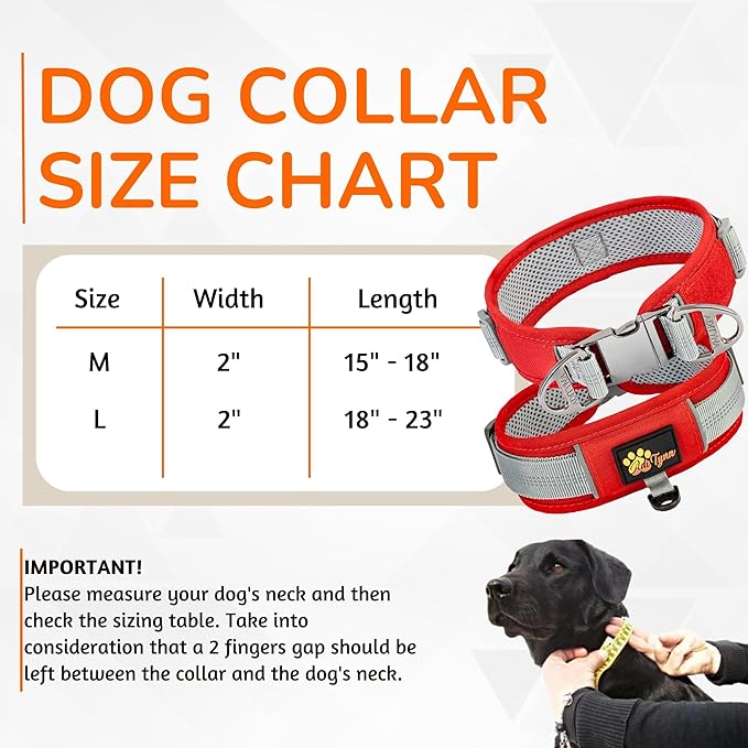 Durable 2-inch Adjustable Dog Collar for Medium Dogs – Reflective, Heavy-Duty Metal Buckle, Comfortable Mesh Lining, Includes Patch and AirTag Holder (Red, Medium: Fit 15" - 18" Neck)