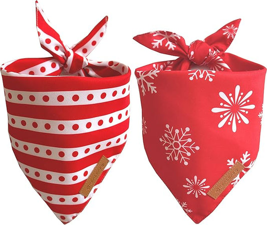 Realeaf Christmas Dog Bandanas 2 Pack, Snowflake and Dot Bandana, Reversible Triangle Scarves for Dogs Cats Pets, Premium Durable Fabric, Adjustable Fit, Multiple Sizes Offered (Small)