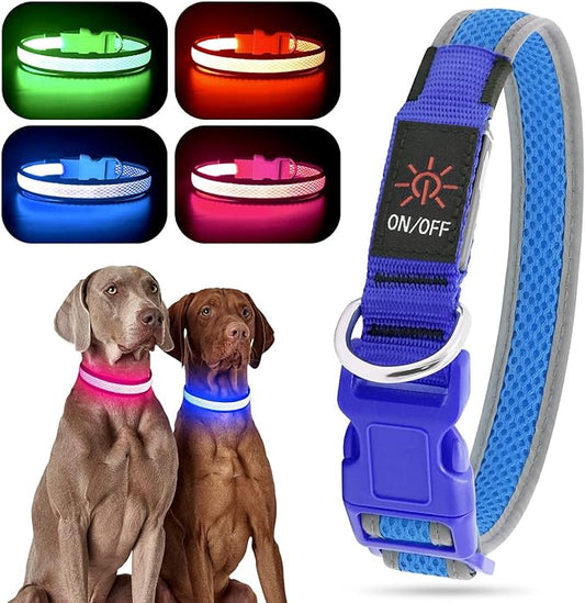 YFbrite Light up Dog Collar, USB Rechargeable LED Puppy Collar Super Bright Adjustable Glowing Dog Lights for Night Walking (Blue, Large)