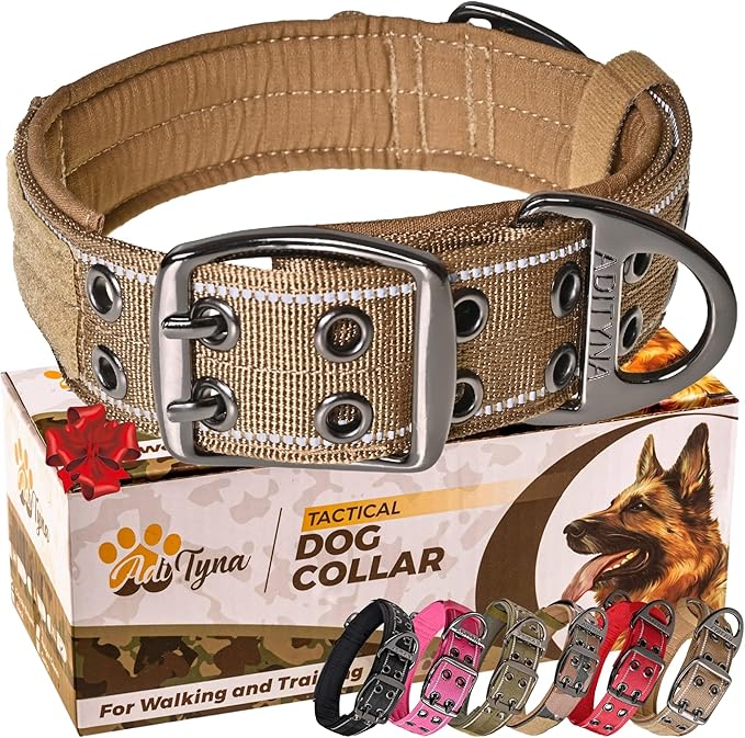 ADITYNA Heavy Duty Dog Collar for Large Dogs - Reflective Collar with Handle for Training, and Walking - Wide, Thick, Tactical, Soft Neoprene Padded
