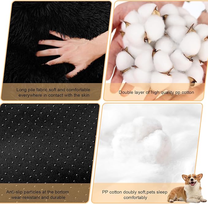 Dog Calming Beds for Small Medium Large Dogs - Round Donut Washable Puppy Dog Bed, Anti-Slip Faux Fur Fluffy Donut Cuddle Anxiety Cat Pet Bed(28'' Black)