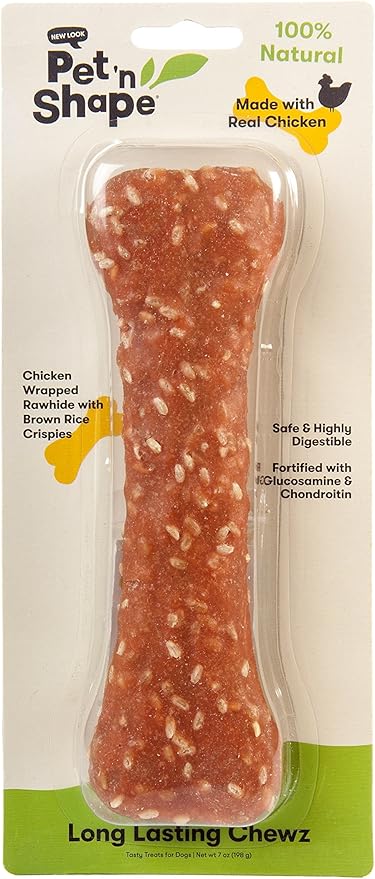 Pet 'n Shape Long Lasting Chewz Dog Treats - Chicken Wrapped Rawhide - 1 Bone, 6-Inch Long