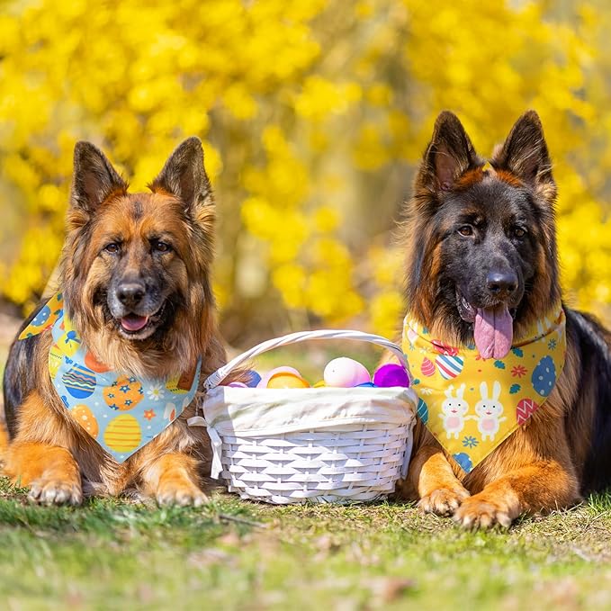 Vehomy 3-Pack Easter Dog Bandana Reversible Dog Bandanas Easter Egg Dog Bandanas Bunny Dog Scarfs Cat Triangular Bibs Easter Rabbit Pet Bandanas Scarves for Small Medium Large Dogs XL