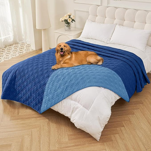 Smiry Waterproof Dog Blanket, 82x120 Inch Soft Pet Bed Cover Reversible, Washable Sofa Couch Furniture Protector for Small Medium Large Dog Puppy Cat, Navy/Blue