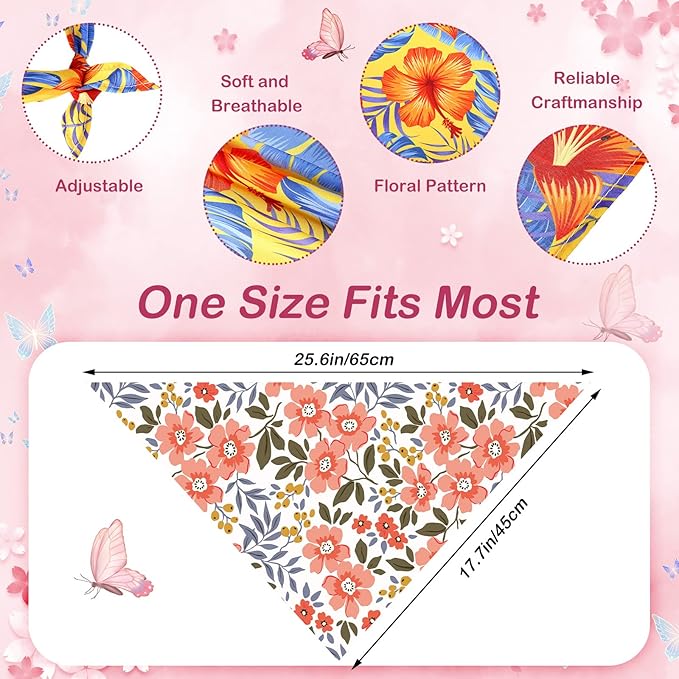 Sweetude 100 Pcs Floral Dog Bandanas Summer Flower Triangle Scarf Adjustable Costume Washable Outfit for Small to Large Pet