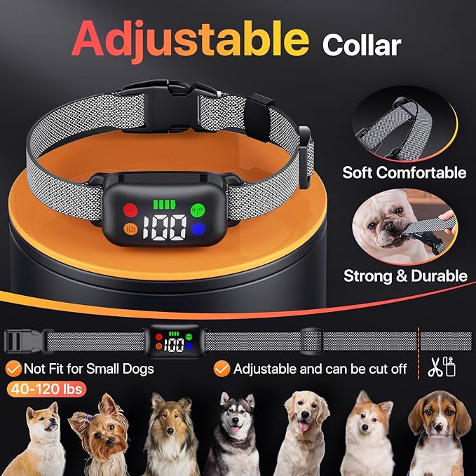Dog Training Collar, Dog Shock Collar with Remote Control for Medium Large Dogs 40-120lbs, IP68 Waterproof Shock Collar for Dogs with Beep Vibration Shock & Safety Lock (Matte BLK)