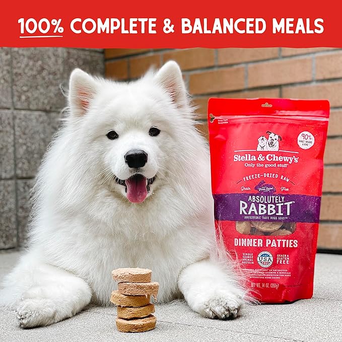 Stella & Chewy's Freeze-Dried Raw Dinner Patties - Absolutely Rabbit Recipe - High Protein Grain-Free Puppy & Dog Food - Perfect For Picky Eaters - 5.5 oz