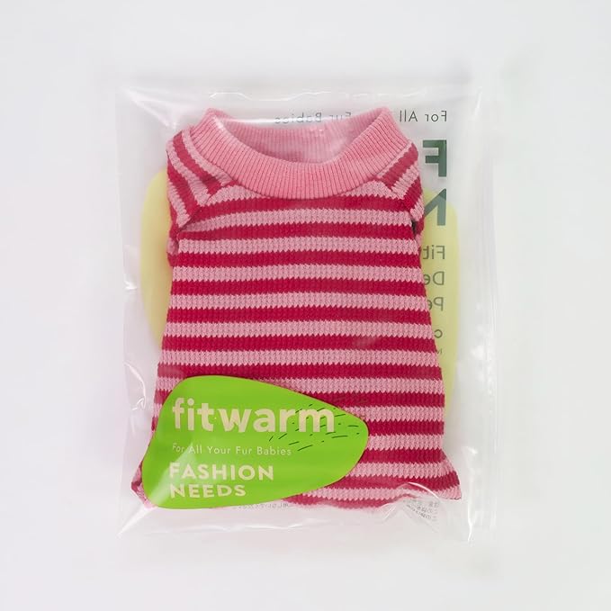 Fitwarm Pink and Red Striped Dog Pajamas, Waffle Dog Clothes for Small Dogs Girl Boy, Puppy Onesie with Feet, Pet Cat Outfit, XL