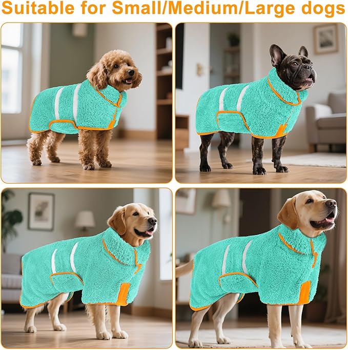 Bienbee Dog Bathrobe, Quick Drying Super Absorbent Dog Robes for After Bath, Warm Keeping Dogs Towel, Dogs Bath Supplies, Lake Green M