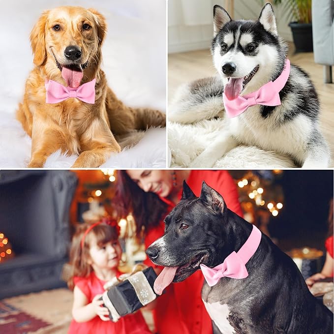Segarty Dog Bowtie Collar, Adjustable Pink Bowtie Collar for Large Dogs, Durable Dog Neck Tie Tuxedo Comfortable Cotton Girl Pets Grooming Accessories for Formal Wedding Holiday Birthday Gift Party