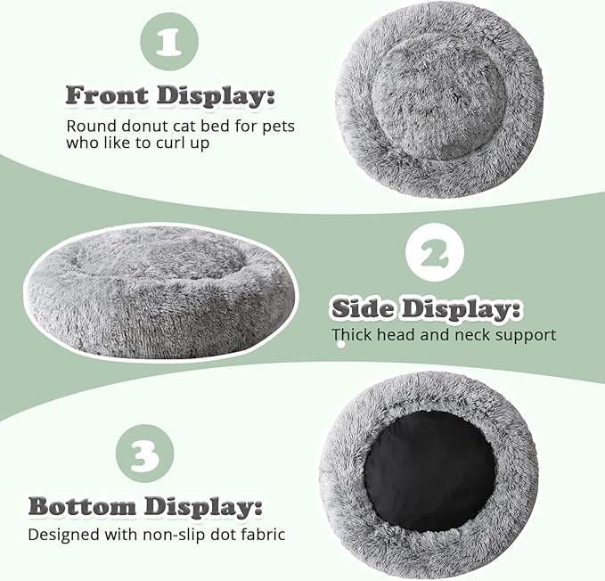 JOLLYVOGUE Dog & Cat Bed, Calming Anti-Anxiety Pet Bed for Small Dogs, Fluffy Donut Cushion for Small and Medium Pets (24")
