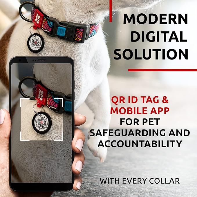 WAUDOG Nylon Dog Collar - Adjustable Dog Collar for Large Dogs, Small & Medium Dogs - Breakaway Puppy Collars for Large Breed Dogs - Boy & Girl Dog Collars with Durable Plastic Buckle and QR Dog Tag