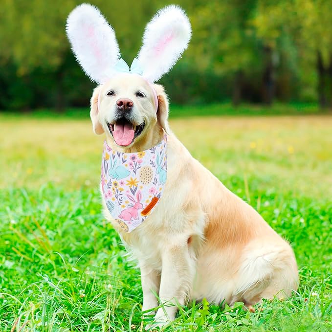 ADOGGYGO Easter Dog Bandana, Carrot Rabbit Pet Scarf, Premium Durable Fabric, Easter Bandanas for Medium Large Dogs Pets (Large)