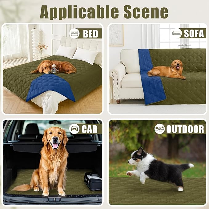 Smiry Waterproof Dog Bed Cover Blanket 68x82, Soft Reversible Pet Blanket, Washable Leakproof Cats Dogs Couch Cover for Sofa, Couch, Furniture, Green/Navy