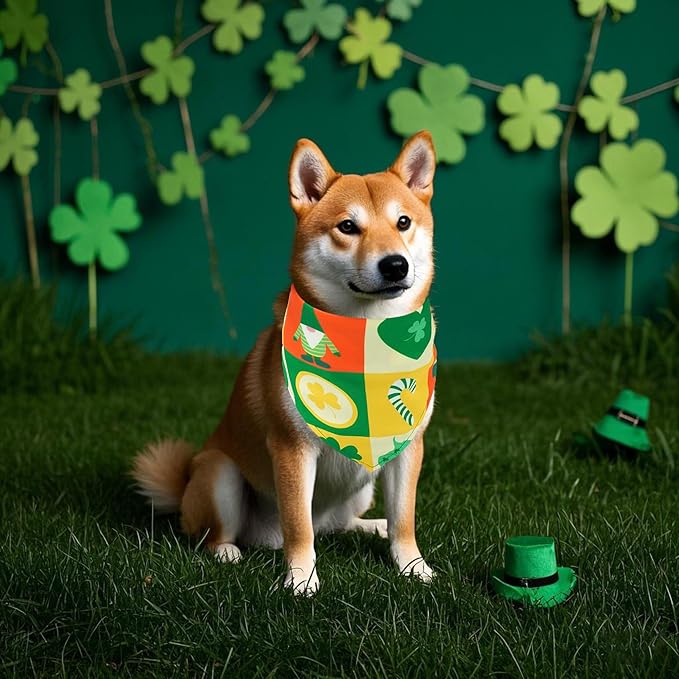 St. Patricks Day Dog Bandanas for Medium Dog Breed 7 Pcs Small Dog Bandanas 25 Inch Adjustable Dogs Scarves Grooming M