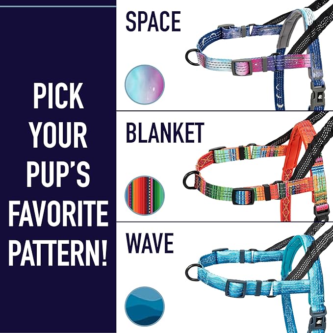Leash Boss No Pull Dog Harness, Easy Walk for Small, Medium, and Large Pets, Reflective with Rear and Front Clip Attachment (Space Pattern, Extra Large)