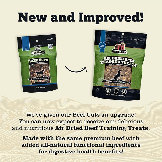 Redbarn Pet Products All-Natural Air Dried Beef Training Treats for Puppies & Dogs – Grain-Free Single Protein Rewards Made in USA for Small, Medium, & Large Breeds - 8 oz Resealable Bag