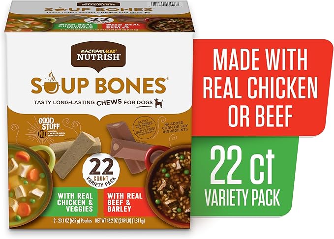 Rachael Ray Nutrish Soup Bones Long Lasting Dog Chews Variety Pack, 22 Count (Pack of 1)