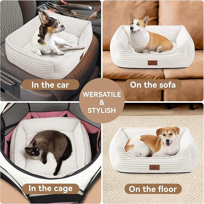 Rectangle Orthopedic Dog Bed for Large Dogs,Dog Sofa Beds Supportive Foam Pet Couch Bed with Removable Washable Mat and Nonskid Bottom (Large, Cream)