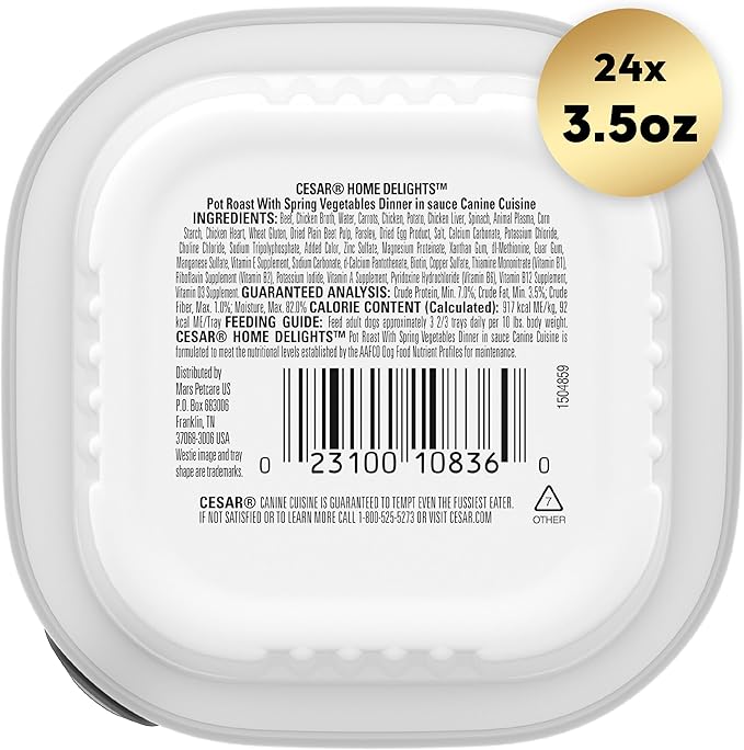 Cesar Home Delights Adult Wet Dog Food, Pot Roast with Spring Vegetables Dinner in Sauce, 3.5 oz. (24 Count, Pack of 1)