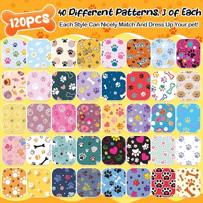 Reginary 120 Packs Dog Bandanas Bulk Dog Scarf Adjustable Holiday Pet Scarf Washable Scarves Triangle Drool Bibs for Cat Pet Costume Supply(Dog Paw Print)