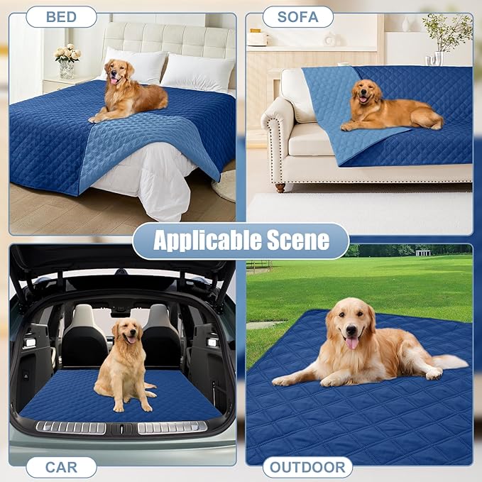 Smiry Waterproof Dog Blanket, Reversible Dog Bed Cover Pet Blanket, Soft Pet Couch Covers for Sofa Washable, Bed Couch Sofa Furniture Protector for Puppy Cat Kids (82"x82", Navy/Blue)